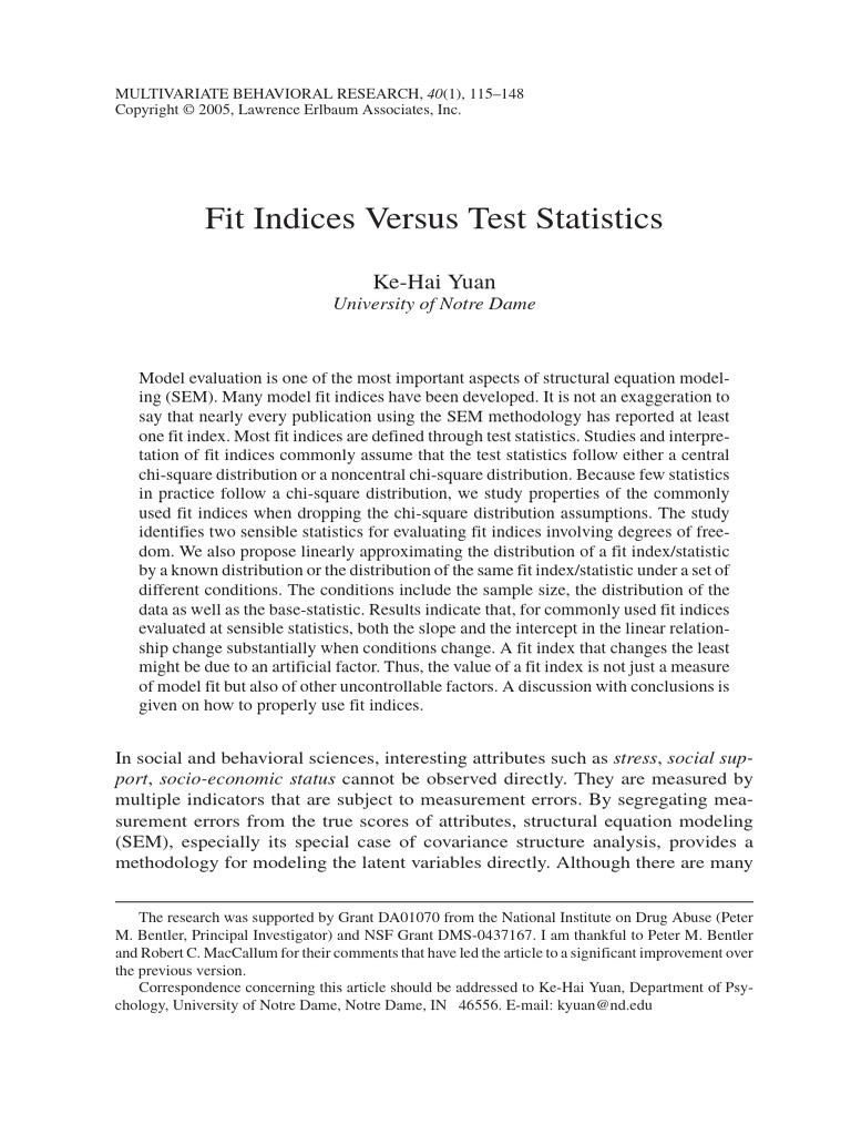 Fit Indices Versus Test Statistics | PDF | Structural Equation Modeling ...