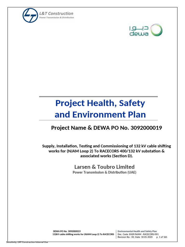 EHS Plan for 132kV Cable Shifting Project | PDF | Occupational Safety ...