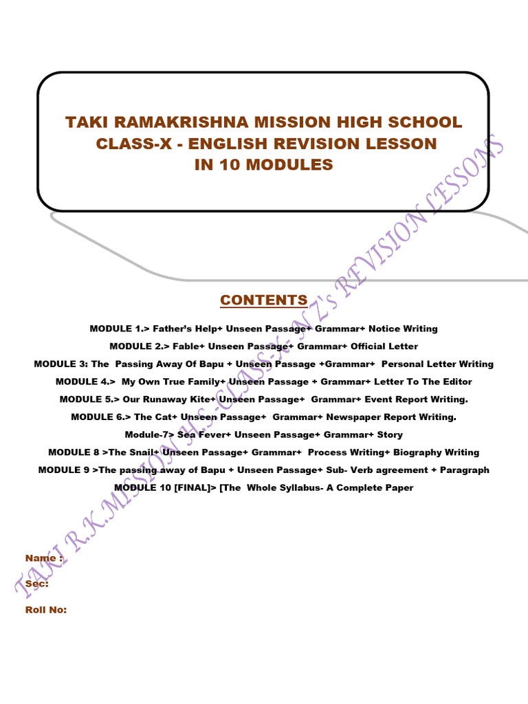 Class 10 English Mock Test 2024 | PDF