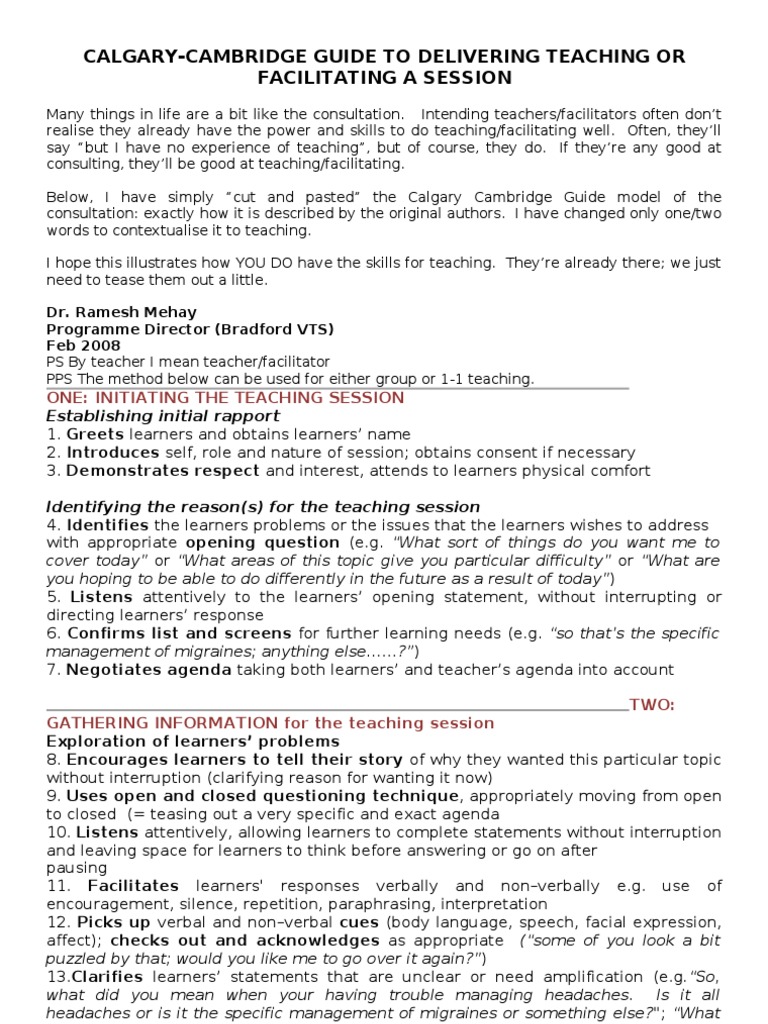 Calgary Cambridge Guide To Delivering Teaching or Facilitating A ...