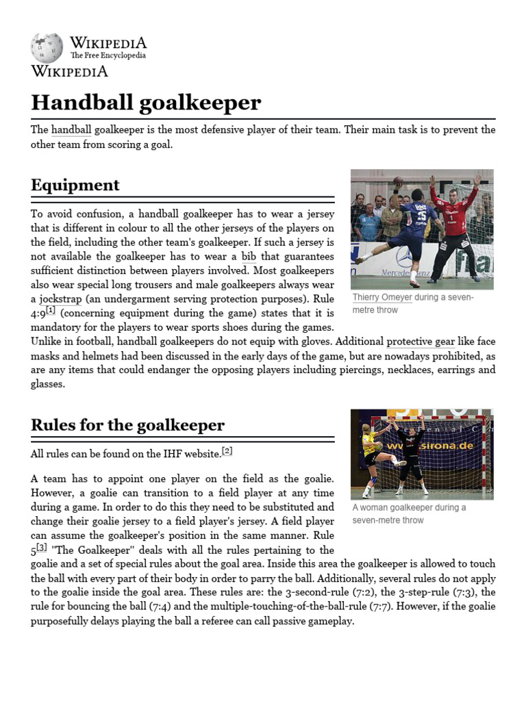 Handball Goalkeeper Roles and Rules | PDF | Indoor Sports | Athletic Sports