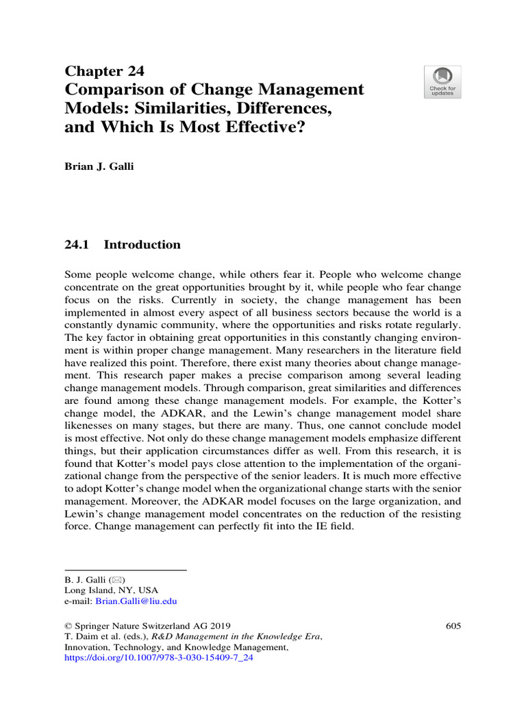 Change Management Models Comparison | PDF | Change Management | System
