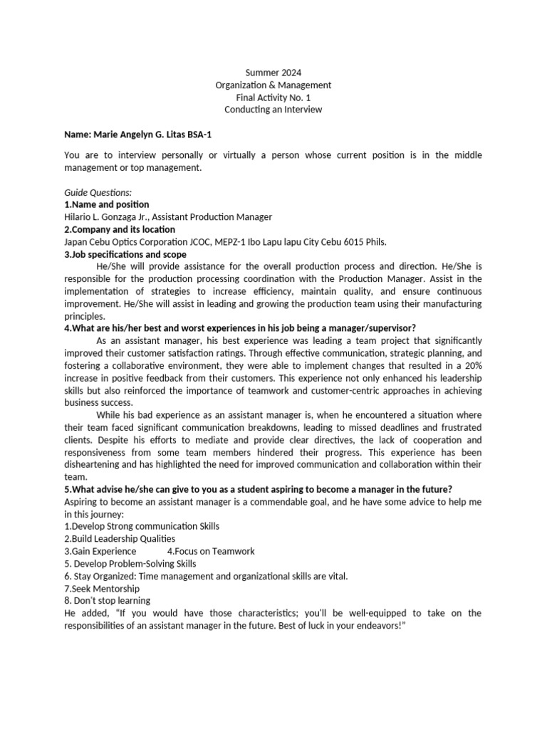 1 Final Activity | PDF | Leadership | Business