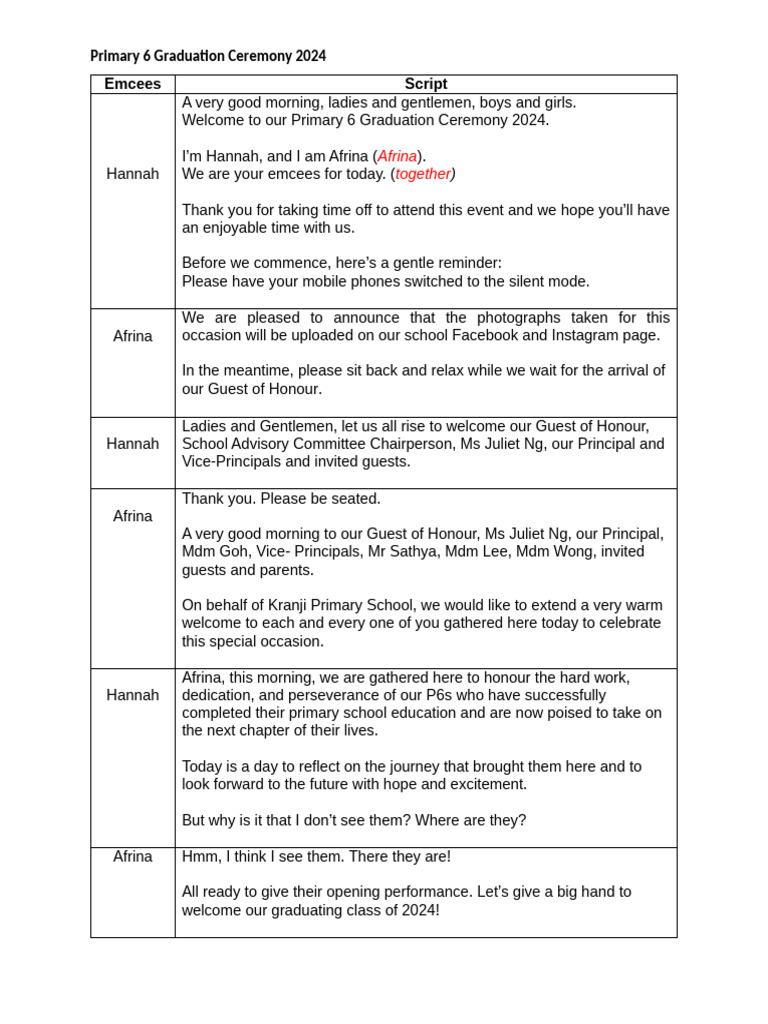 Primary 6 Graduation Celebration | PDF