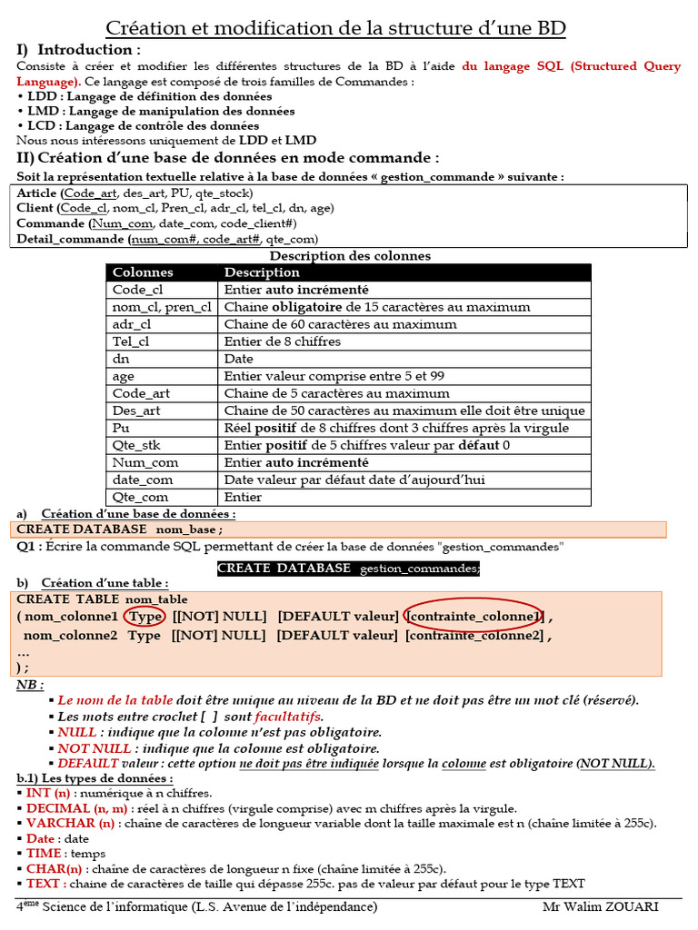 StructureBD Complet | PDF | SQL | Génie logiciel