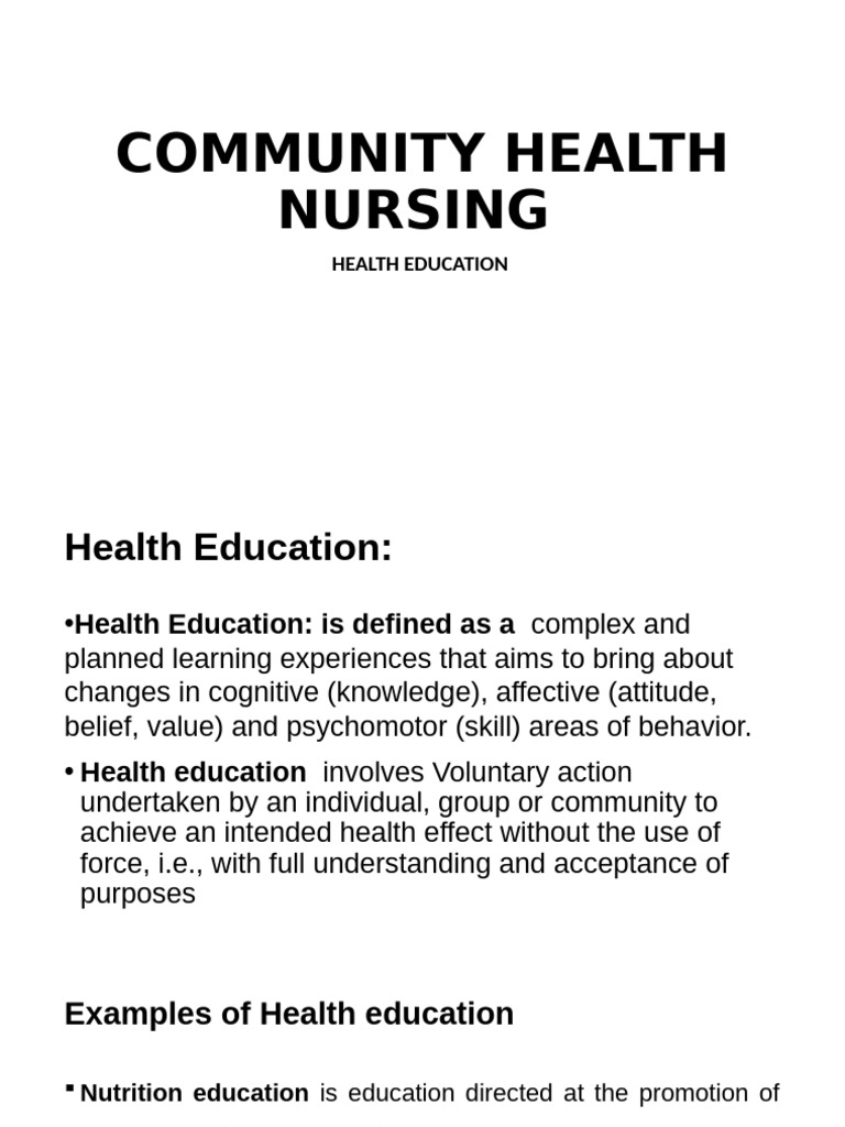Health Education in Community Nursing | PDF | Health Education ...