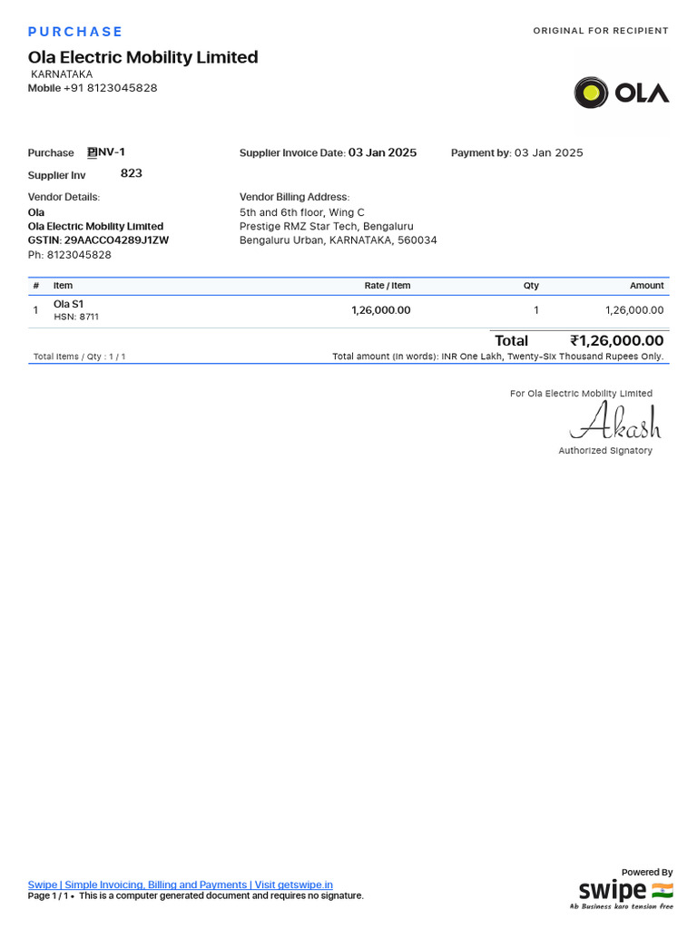 Ola bill PDF