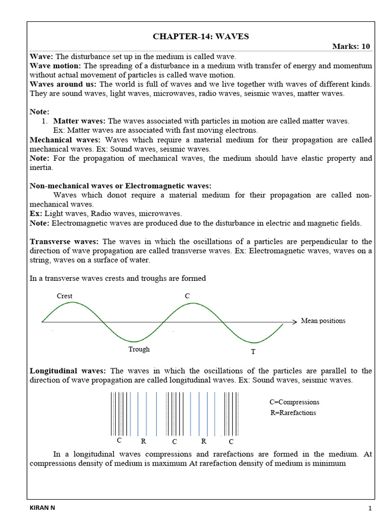 14 Waves Pdf Waves Wavelength