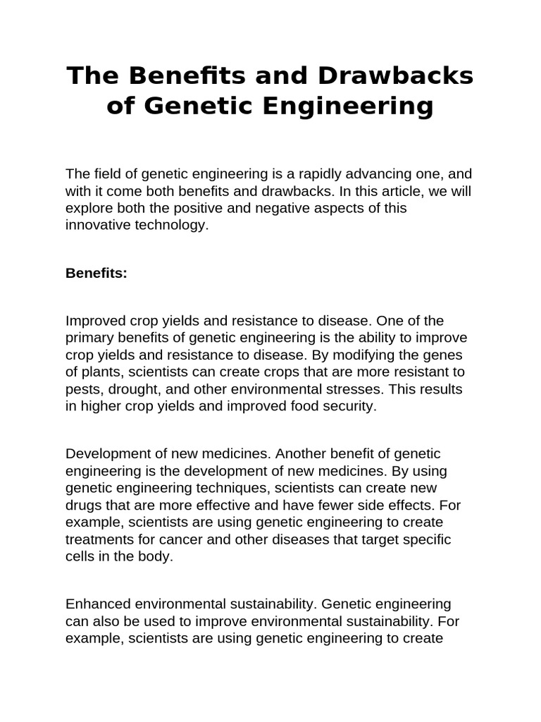 The Benefits and Drawbacks of Genetic Engineering | PDF | Genetic ...