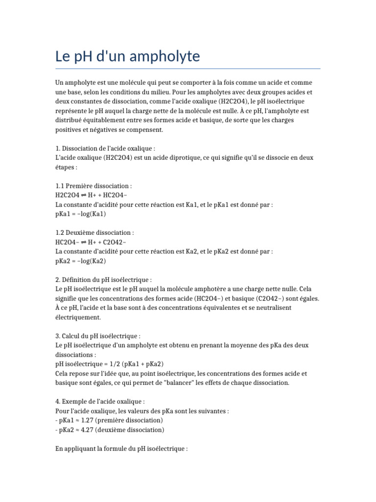 pH Isoélectrique des Ampholytes | PDF