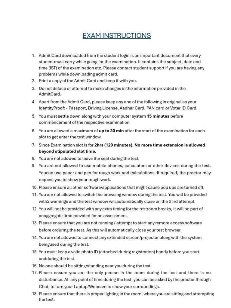 Exam Instructions for Admit Card Use | PDF | Software | Computing