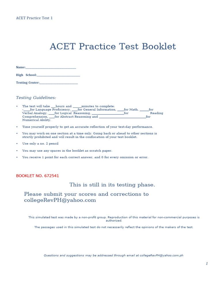 ACET Practice Test Guidelines | PDF | Social Sciences | Area