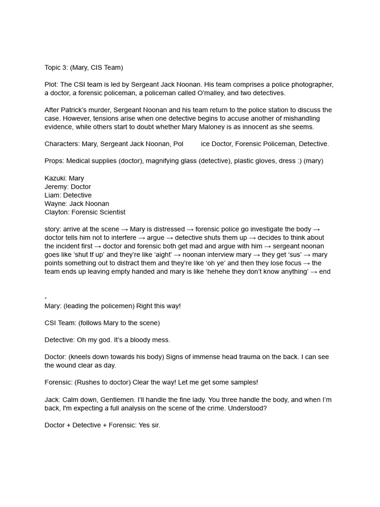 CSI Team Investigates Patrick's Murder | PDF | Forensic Science