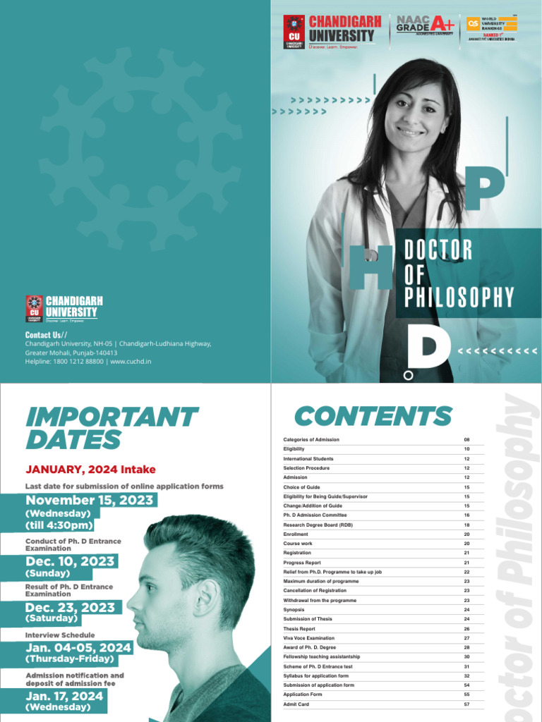 Chandigarh University Ph.D. Admission 2024 | PDF | Doctor Of Philosophy ...