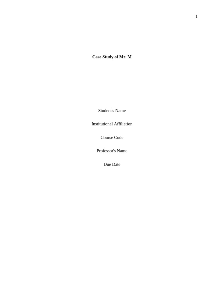 MR M Case Study Sui Lane | PDF | Alzheimer's Disease | Urinary Tract ...