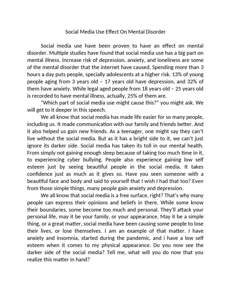 Social Media Use Effect On Mental Disorder | PDF