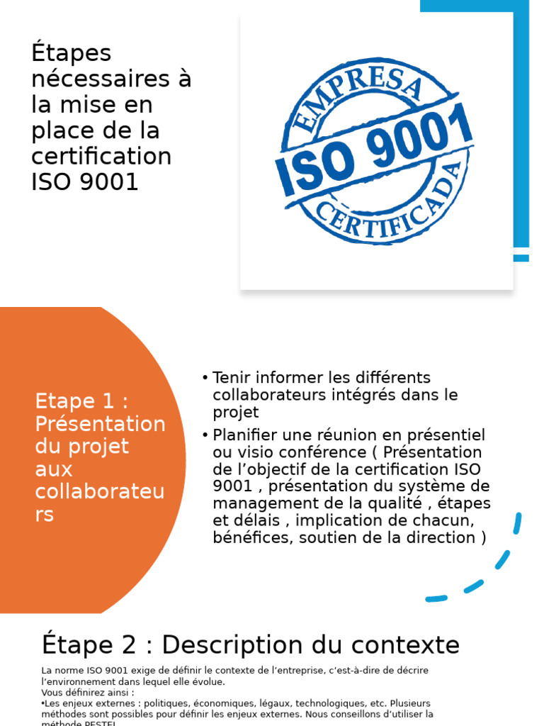 Étapes de la certification ISO 9001 | PDF | Système de management de la ...