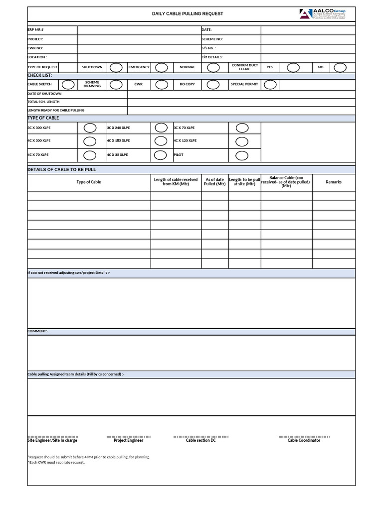 Daily Cable Pulling Request Form | PDF