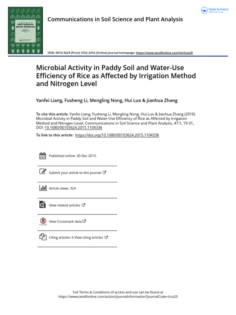 Microbial Activity and Rice WUE in Paddy Soil | PDF | Fertilizer | Soil