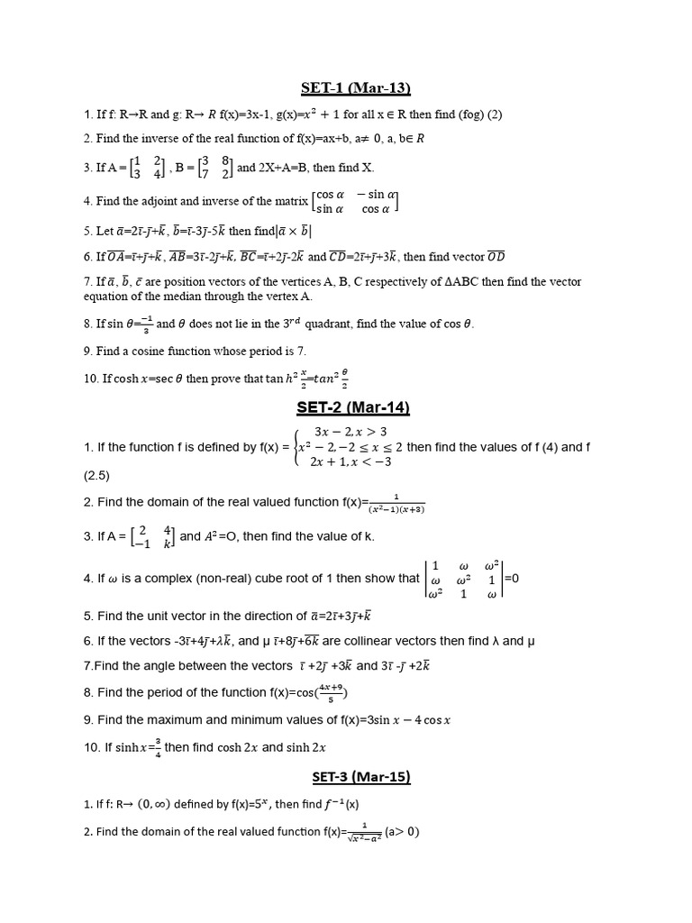 1A 2 marks sets | PDF | Function (Mathematics) | Euclidean Vector
