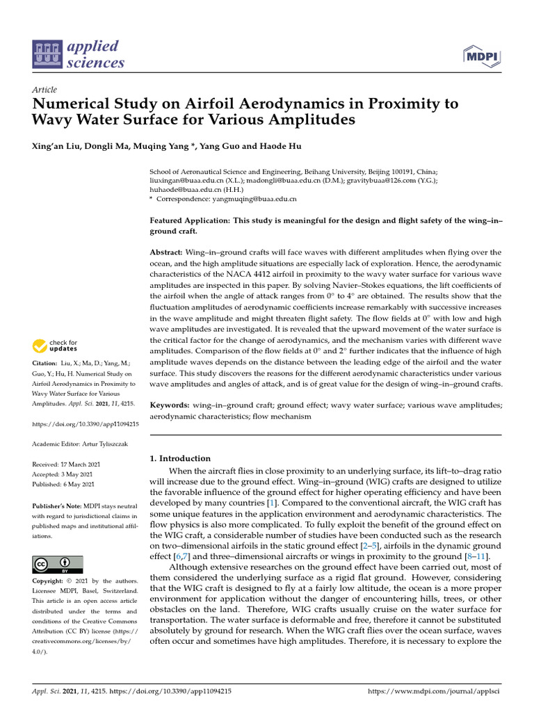Numerical Study On Airfoil Aerodynamics in Proximi | PDF | Lift (Force ...