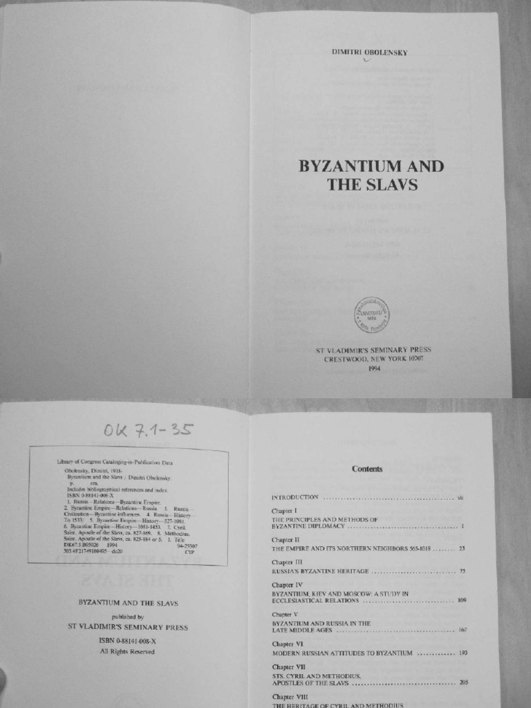 Byzantium and The Slavs by Obolensky, Dimitri (1918-2001) 1994 | PDF