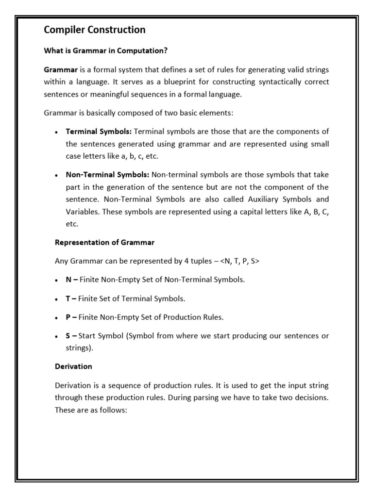 Terminals and Non-Terminals in Grammar | PDF | Parsing | Formalism ...