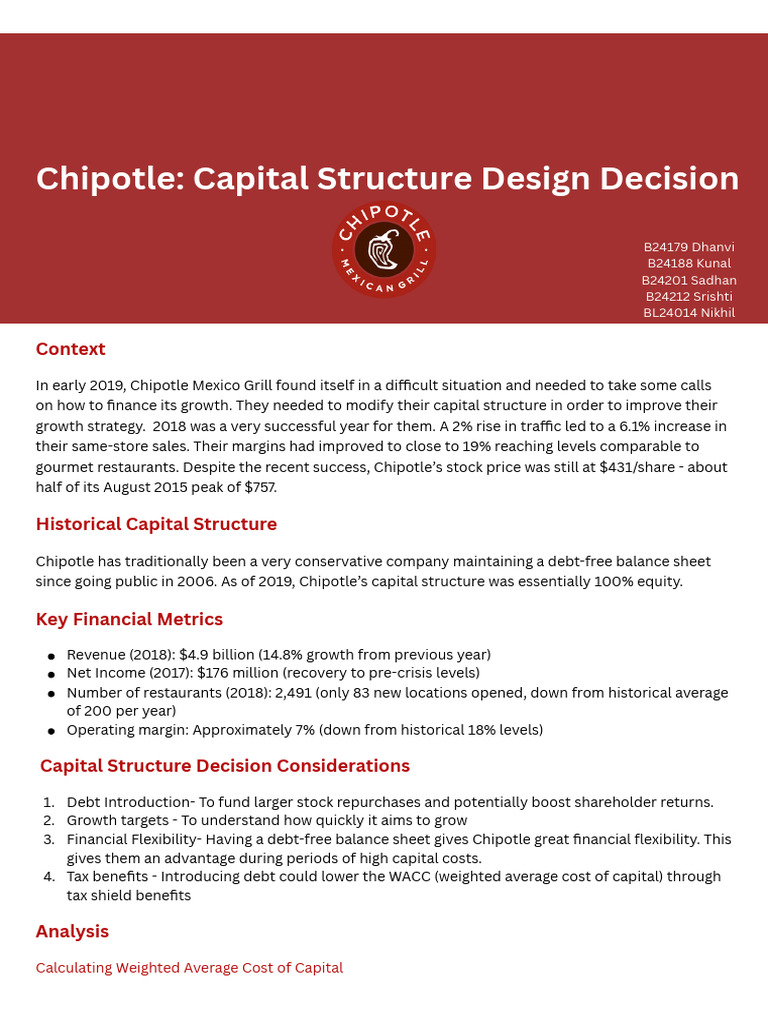 Chipotle's Capital Structure Shift | PDF | Capital Structure | Cost Of ...
