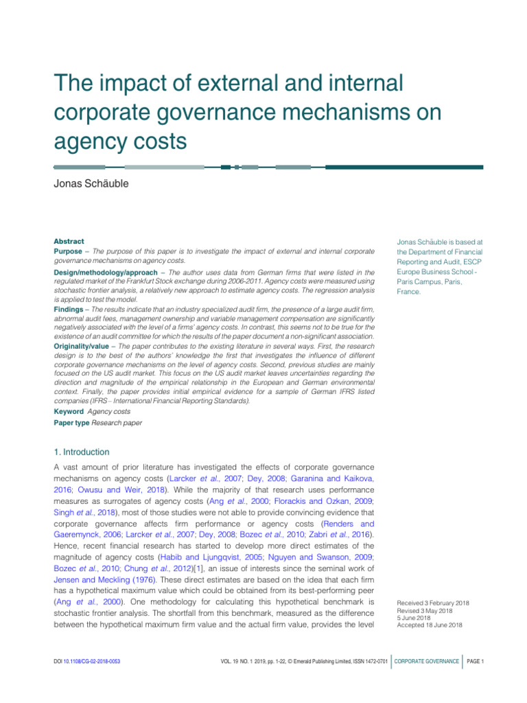 Corporate Governance and Agency Costs Analysis | PDF | Corporate ...