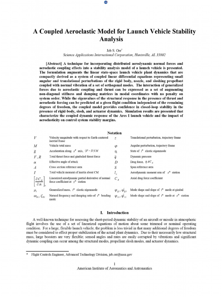 Aeroelastic Model for Launch Vehicle Stability | PDF | Force | Matrix ...