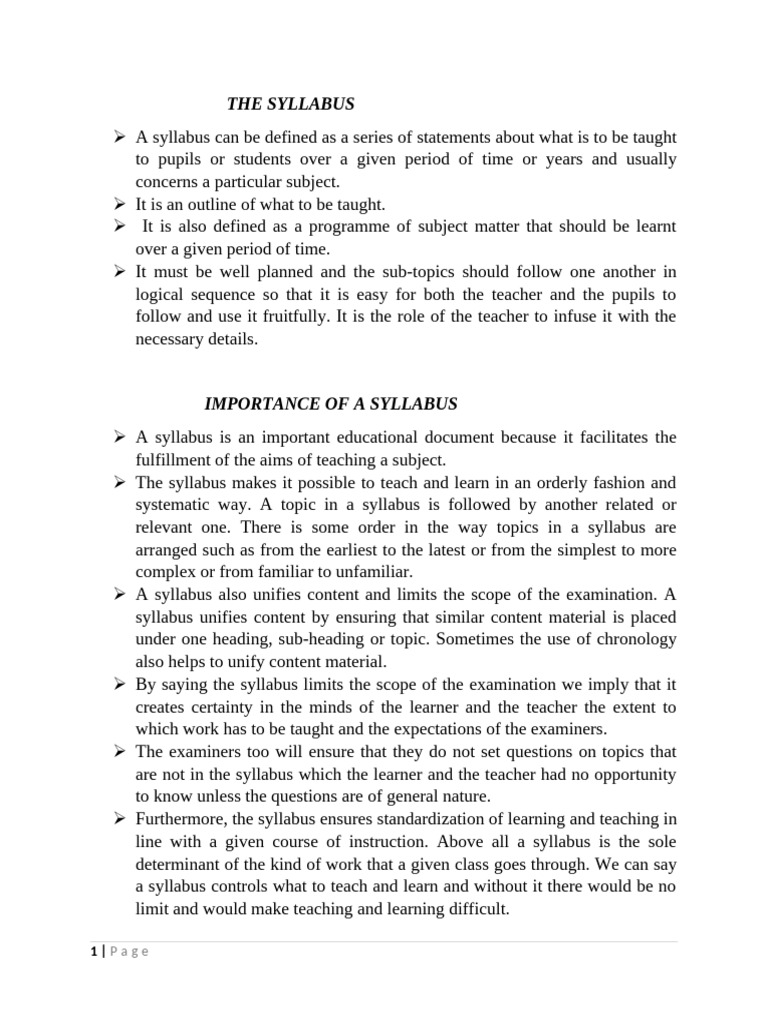 THE SYLLABUS, Schemes of Work, Notes | PDF | Lesson Plan | Teachers