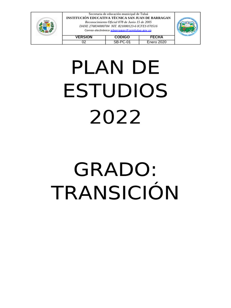 Plan de Estudios Preescolar Tuluá 2022 | PDF | Educación de la primera ...