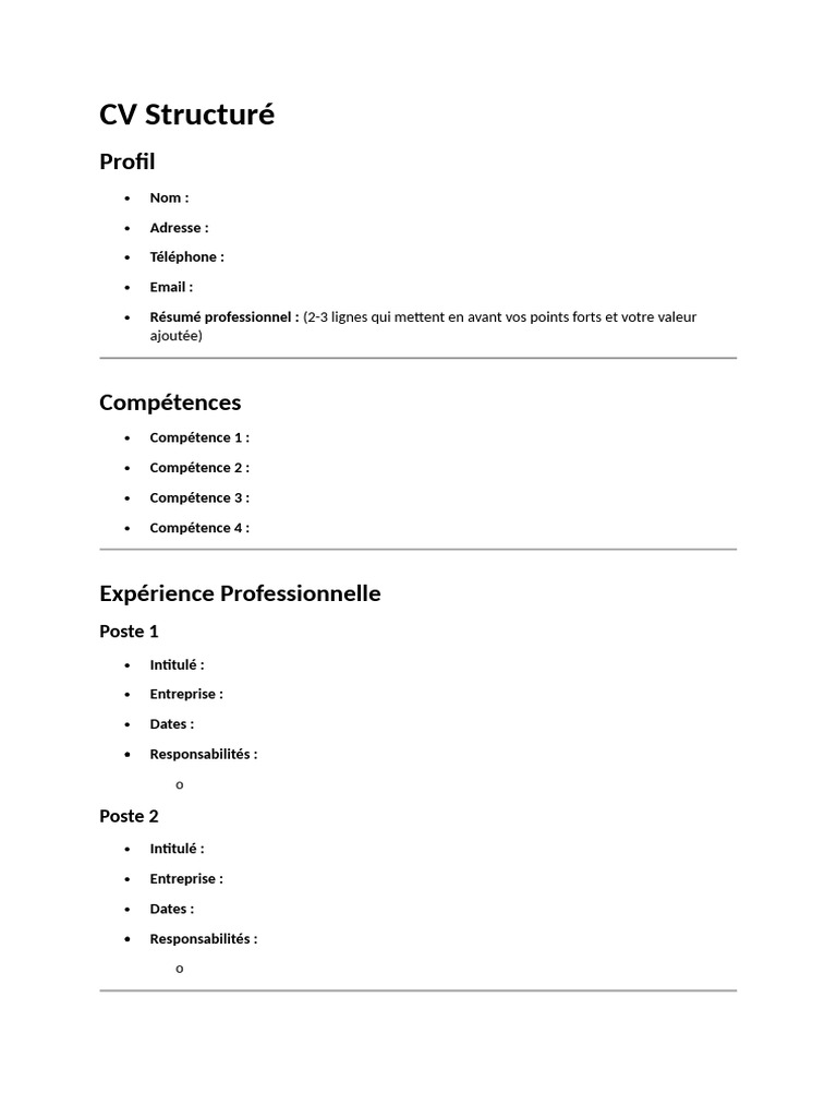 Modèle de CV Structuré | PDF