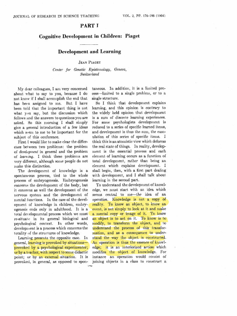 Piaget Cognitive Development in Children | PDF