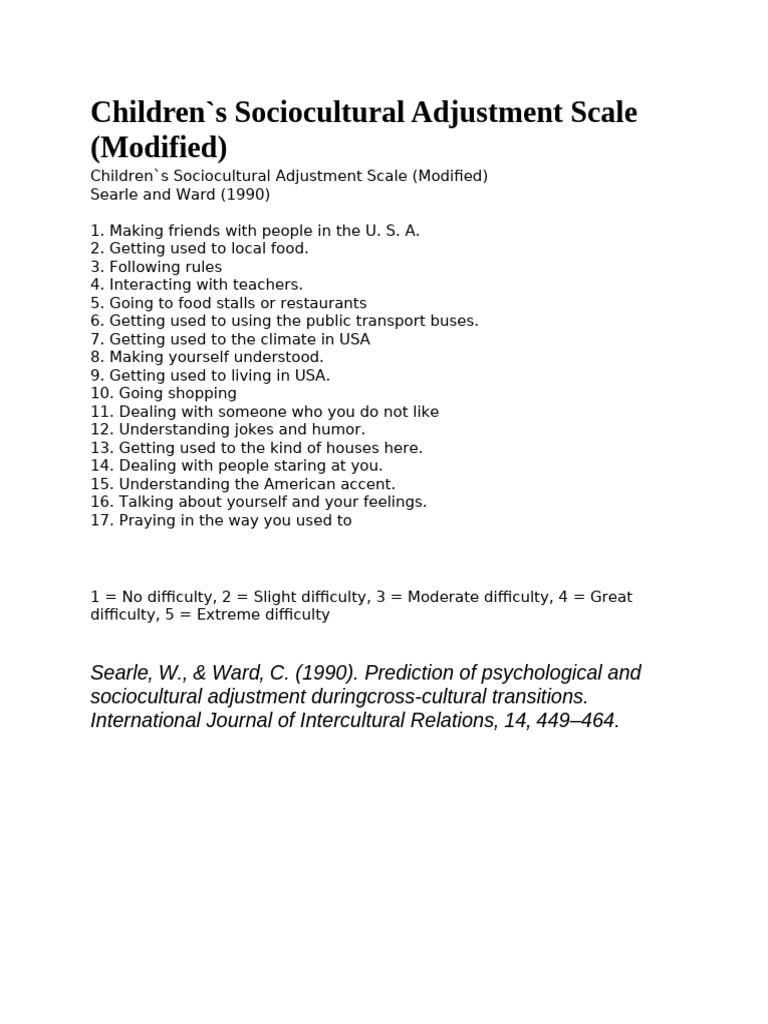 Children's Sociocultural Adjustment Scale | PDF