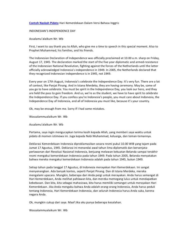 Teks Pidato Tentang Hari Kemerdekaan Kumpulan Referensi Teks Pidato