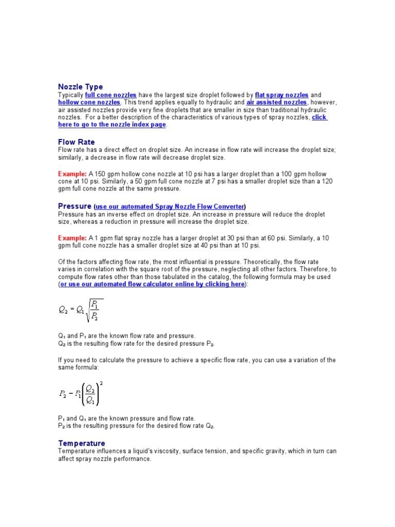Spray Nozzle Flow Rate Calculator Rocket Materials Science