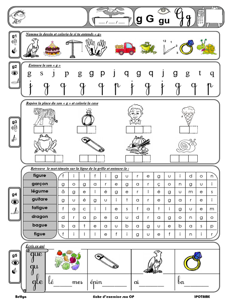 Exercice de son "g" pour CP | PDF