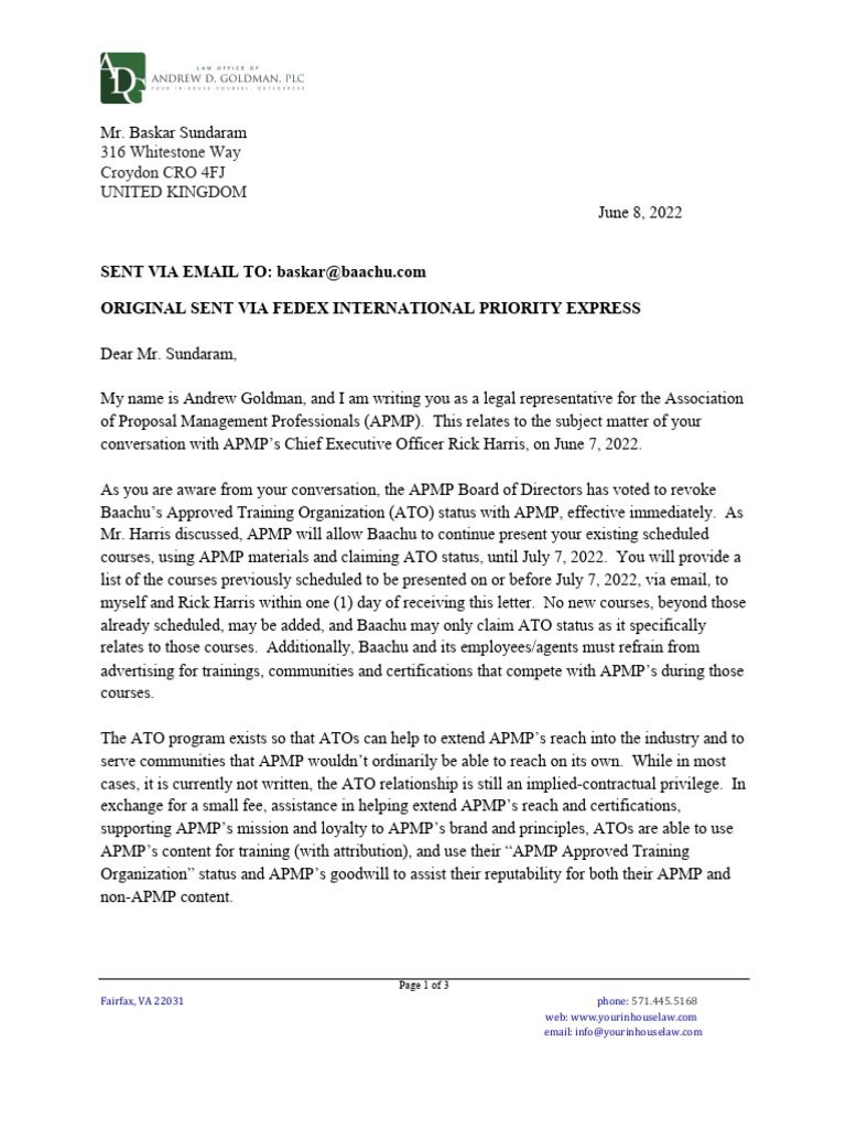 APMP Revocation Letter To Baachu - 6.8.22 | PDF