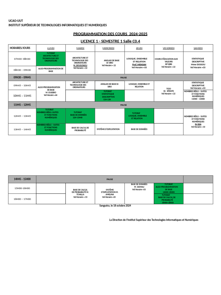 Emploi du temps Licence 1 Informatique | PDF | Informatique | Informatique