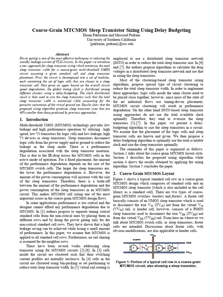 MTCMOS Sleep Transistor Sizing Optimization | PDF | Electrical ...