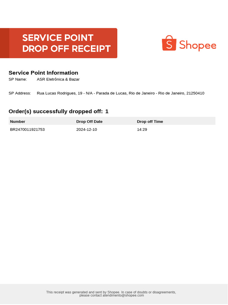 Drop Off Receipt | PDF