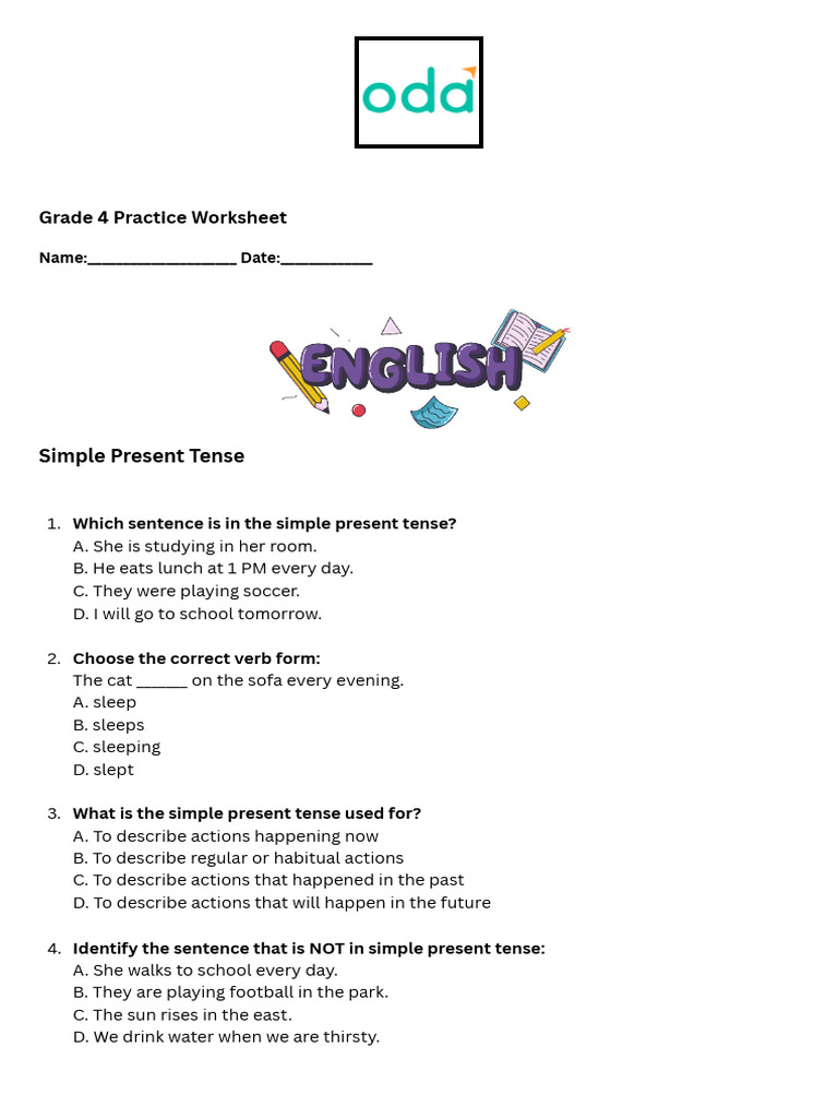 Grade 4 Present Tense Worksheet | PDF | Verb | Language Mechanics