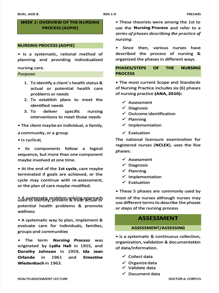 Nursing Process Overview and Assessment | PDF | Medical Diagnosis ...