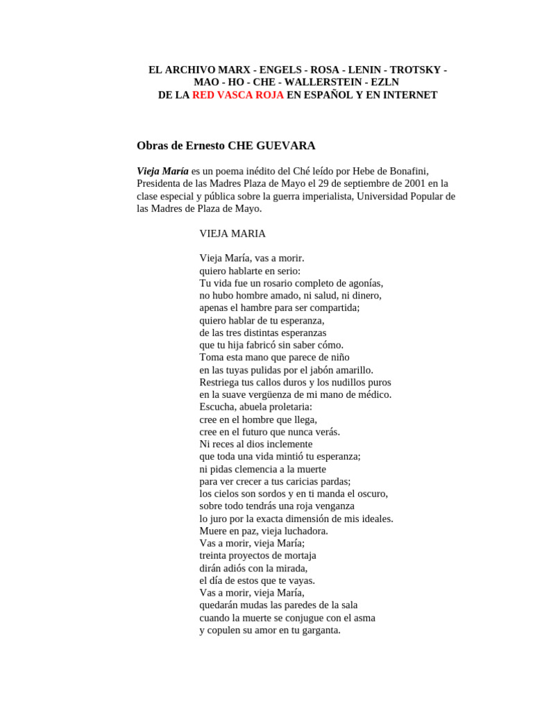 Vieja María: Poema de lucha y esperanza | PDF