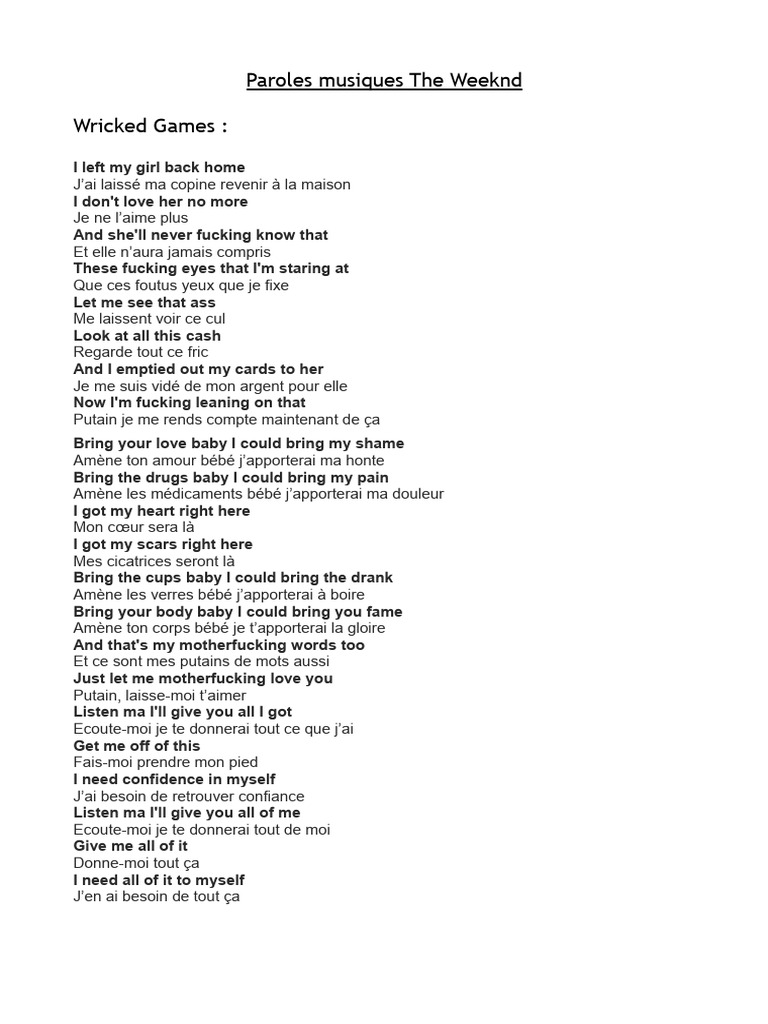 Paroles des chansons de The Weeknd | PDF