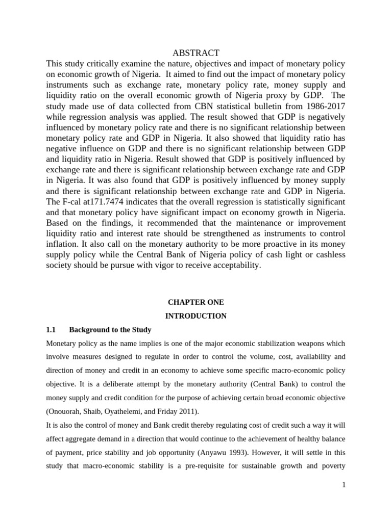 Monetary Policy Nature Objectives and Impact On The Nigeria Economy ...