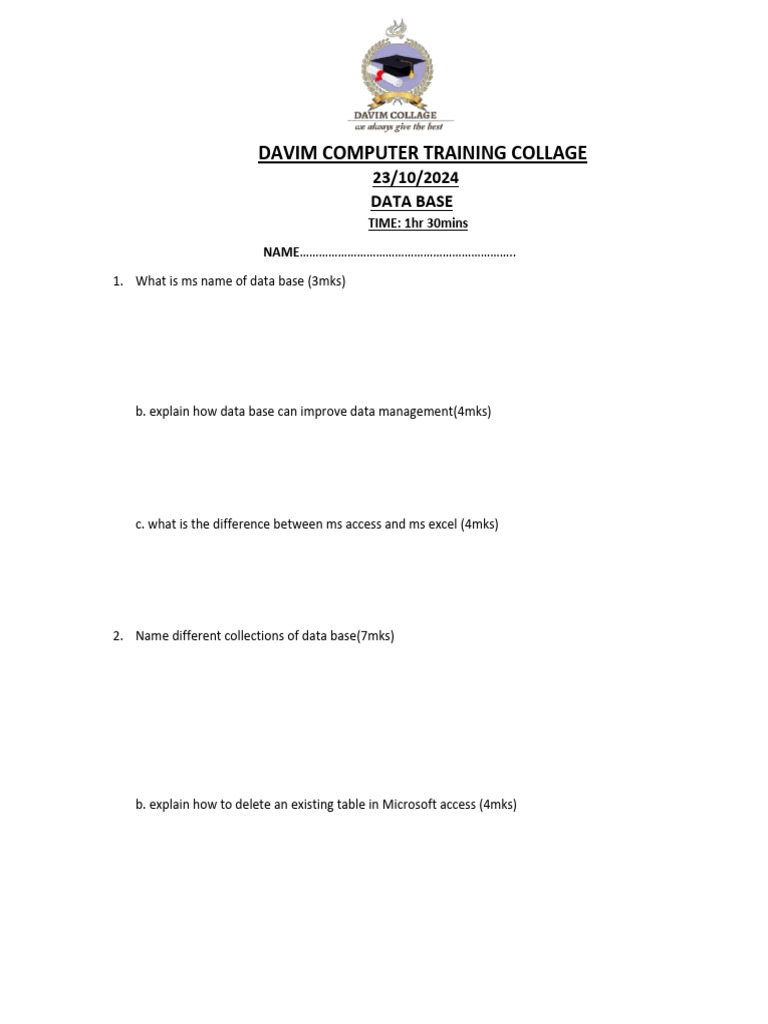 Database Management Training Quiz | PDF