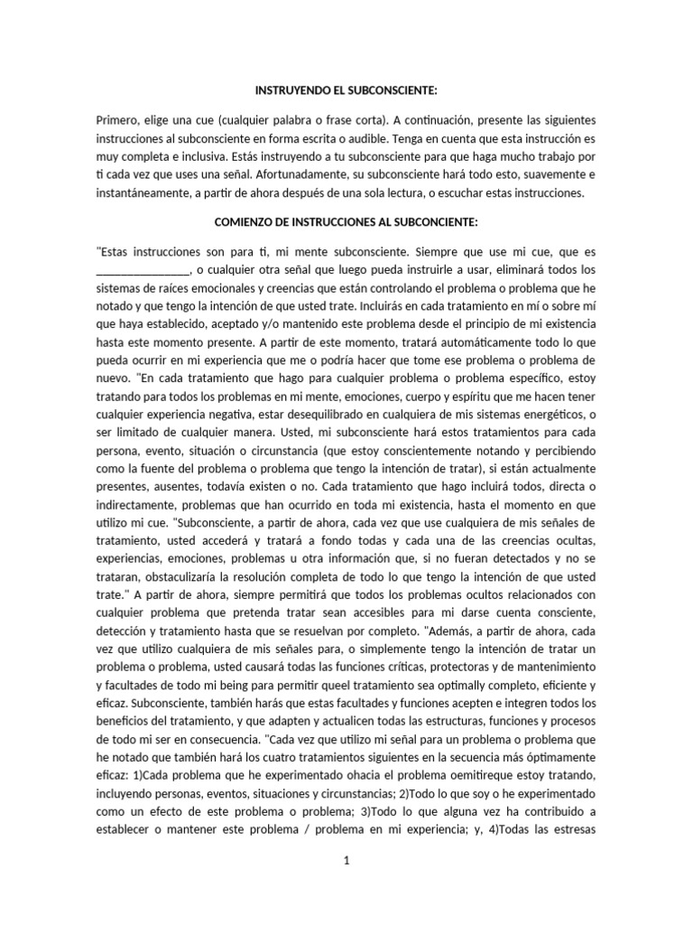 Instrucciones para el Subconsciente Efectivas | PDF | Experiencia | Mente