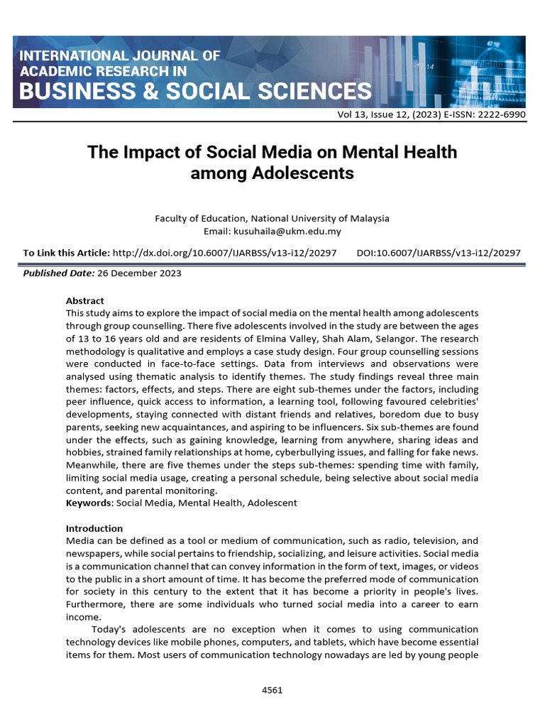 Social Media's Effects on Adolescent Mental Health | PDF | Mental ...